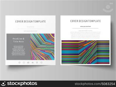 Business templates for square design brochure, magazine, flyer. Leaflet cover, abstract flat layout, easy editable vector. Bright color lines, colorful style with geometric shapes forming beautiful minimalist background.. Business templates for square design brochure, magazine, flyer, booklet or annual report. Leaflet cover, abstract flat layout, easy editable vector. Bright color lines, colorful style with geometric shapes forming beautiful minimalist background.