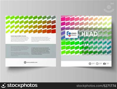 Business templates for square design brochure, magazine, flyer, annual report. Leaflet cover, vector layout. Colorful rectangles, moving dynamic shapes forming abstract polygonal style background.. Business templates for square design brochure, magazine, flyer, booklet or annual report. Leaflet cover, abstract flat layout, easy editable vector. Colorful rectangles, moving dynamic shapes forming abstract polygonal style background.