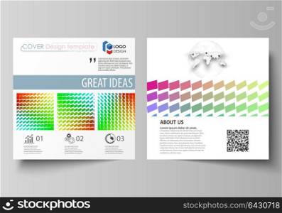 Business templates for square design brochure, magazine, flyer, annual report. Leaflet cover, vector layout. Colorful rectangles, moving dynamic shapes forming abstract polygonal style background.. Business templates for square design brochure, magazine, flyer, booklet or annual report. Leaflet cover, abstract flat layout, easy editable vector. Colorful rectangles, moving dynamic shapes forming abstract polygonal style background.