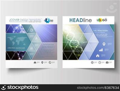 Business templates for square design brochure, magazine, flyer, booklet. Leaflet cover, abstract flat layout. DNA molecule structure, science background. Scientific research, medical technology.. Business templates for square design brochure, magazine, flyer, booklet or annual report. Leaflet cover, abstract flat layout, easy editable blank. DNA molecule structure, science background. Scientific research, medical technology