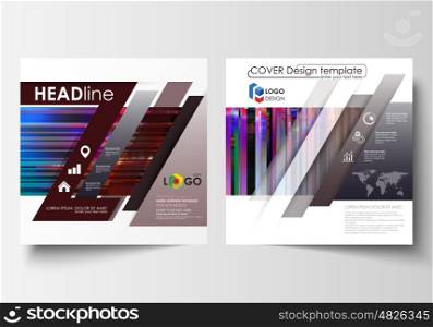 Business templates for square design brochure, magazine, flyer, booklet. Leaflet cover, abstract vector layout. Glitched background made of colorful pixel mosaic. Digital decay, signal error, television fail. Trendy glitch backdrop.