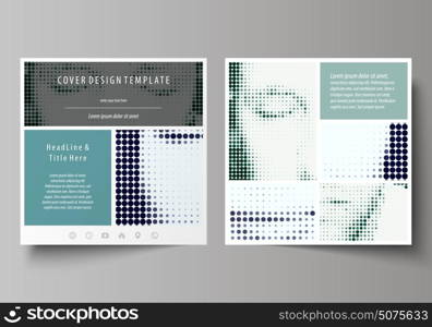 Business templates for square design brochure, magazine, flyer, booklet. Leaflet cover, abstract vector layout. Halftone dotted background, retro style grungy pattern, vintage texture. Halftone effect. Business templates for square design brochure, magazine, flyer, booklet or annual report. Leaflet cover, abstract flat layout, easy editable vector. Halftone dotted background, retro style grungy pattern, vintage texture. Halftone effect with black dots on white.