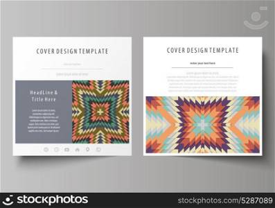 Business templates for square design brochure, magazine, flyer, booklet. Leaflet cover, abstract vector layout. Tribal pattern, geometrical ornament in ethno syle, vintage fashion background.. Business templates for square design brochure, magazine, flyer, booklet. Leaflet cover, abstract vector layout. Tribal pattern, geometrical ornament in ethno syle, vintage fashion background