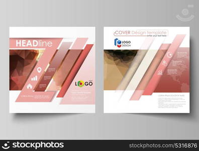 Business templates for square design brochure, magazine, flyer, booklet. Leaflet cover, abstract vector layout. Beautiful background. Geometrical colorful polygonal pattern in triangular style.. Business templates for square design brochure, magazine, flyer, booklet or annual report. Leaflet cover, abstract flat layout, easy editable vector. Beautiful background. Geometrical colorful polygonal pattern in triangular style.