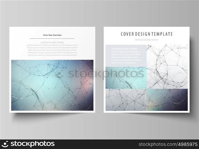 Business templates for square design brochure, magazine, flyer, booklet. Leaflet cover, vector layout. Compounds lines and dots. Big data visualization, minimal style. Graphic communication background. Business templates for square design brochure, magazine, flyer, booklet or annual report. Leaflet cover, abstract flat layout, easy editable vector. Compounds lines and dots. Big data visualization in minimal style. Graphic communication background.