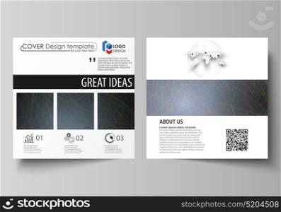 Business templates for square design brochure, magazine, flyer, booklet. Leaflet cover, vector layout. Colorful dark background with abstract lines. Bright color chaotic, random, messy curves.. Business templates for square design brochure, magazine, flyer, booklet or annual report. Leaflet cover, abstract flat layout, easy editable vector. Colorful dark background with abstract lines. Bright color chaotic, random, messy curves. Colourful vector decoration.