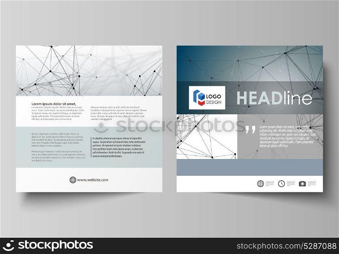Business templates for square design brochure, magazine, flyer, booklet. Leaflet cover, vector layout. DNA and neurons molecule structure. Medicine, science, technology concept. Scalable graphic.. Business templates for square design brochure, magazine, flyer, booklet. Leaflet cover, vector layout. DNA and neurons molecule structure. Medicine, science, technology concept. Scalable graphic