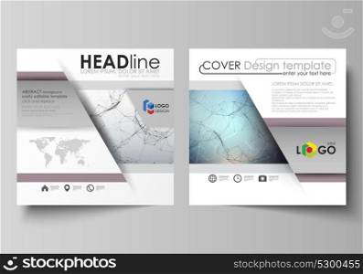 Business templates for square design brochure, magazine, flyer, booklet. Leaflet cover, vector layout. Compounds lines and dots. Big data visualization, minimal style. Graphic communication background. Business templates, square design brochure, magazine, flyer, booklet. Leaflet cover, vector layout. Compounds lines and dots. Big data visualization, minimal style. Graphic communication background