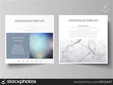 Business templates for square design brochure, magazine, flyer, booklet. Leaflet cover, vector layout. Compounds lines and dots. Big data visualization, minimal style. Graphic communication background. Business templates for square design brochure, magazine, flyer, booklet or annual report. Leaflet cover, abstract flat layout, easy editable vector. Compounds lines and dots. Big data visualization in minimal style. Graphic communication background.