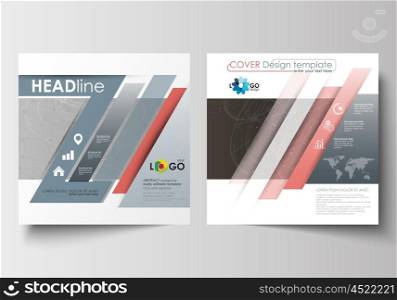 Business templates for square design brochure, magazine, flyer, booklet or annual report. Leaflet cover, abstract flat layout, easy editable blank. Abstract 3D construction and polygonal molecules on gray background, scientific technology vector.