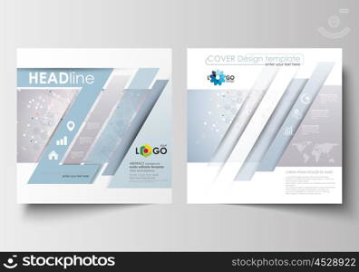Business templates for square design brochure, magazine, flyer, booklet or annual report. Leaflet cover, abstract flat layout, easy editable blank. Molecule structure on blue background. Science healthcare background, medical vector.
