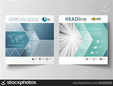 Business templates for square design brochure, magazine, flyer, booklet or annual report. Leaflet cover, abstract flat layout, easy editable blank. Abstract blue or gray business pattern with lines, modern stylish vector texture.