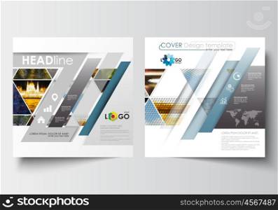 Business templates for square design brochure, magazine, flyer, booklet or annual report. Leaflet cover, abstract flat layout, easy editable blank. Abstract multicolored background of nature landscapes, geometric triangular style, vector illustration