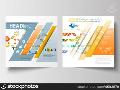 Business templates for square design brochure, magazine, flyer, booklet or annual report. Leaflet cover, abstract flat layout, easy editable blank. Abstract triangles, triangular background, modern colorful polygonal vector.