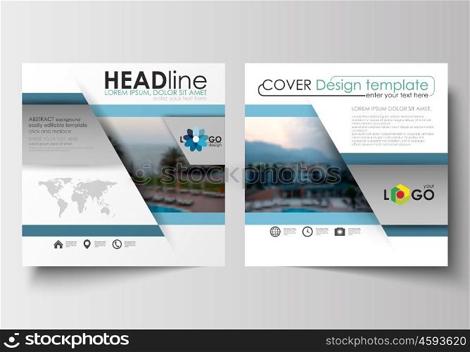 Business templates for square design brochure, magazine, flyer, booklet or annual report. Leaflet cover, abstract flat style travel decoration layout, easy editable vector template, colorful blurred natural landscape.