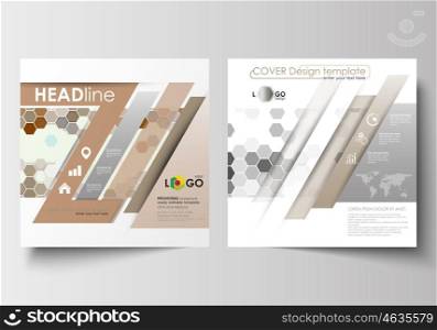 Business templates for square design brochure, magazine, flyer, booklet or annual report. Leaflet cover, abstract flat layout, easy editable blank. Abstract gray color business background, modern stylish hexagonal vector texture.