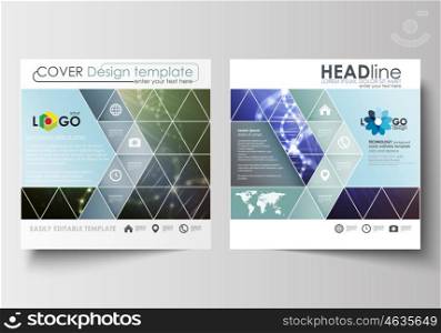 Business templates for square design brochure, magazine, flyer, booklet or annual report. Leaflet cover, abstract flat layout, easy editable blank. DNA molecule structure, science background. Scientific research, medical technology