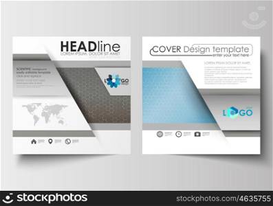 Business templates for square design brochure, magazine, flyer, booklet or annual report. Leaflet cover, abstract flat layout, easy editable blank. Scientific medical research, chemistry pattern, hexagonal design molecule structure, science vector background.