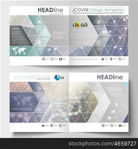 Business templates for square design brochure, magazine, flyer, booklet or annual report. Leaflet cover, abstract flat layout, easy editable blank. DNA molecule structure on blue background. Scientific research, medical technology.