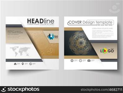 Business templates for square design brochure, magazine, flyer, booklet or annual report. Leaflet cover, abstract flat layout, easy editable blank. Golden technology background, connection structure with connecting dots and lines, science vector.