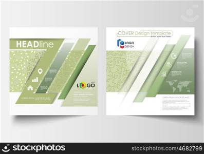 Business templates for square design brochure, magazine, flyer, booklet or annual report. Leaflet cover, abstract flat layout, easy editable vector. Green color background with leaves. Spa concept in linear style. Vector decoration for cosmetics, beauty industry.