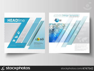 Business templates for square design brochure, magazine, flyer, booklet or annual report. Leaflet cover, abstract flat layout, easy editable blank. Abstract triangles, blue and gray triangular background, modern polygonal vector.