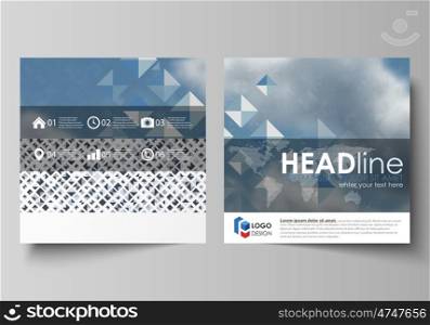 Business templates for square design brochure, magazine, flyer, booklet or annual report. Leaflet cover, abstract flat layout, easy editable vector. Blue color pattern with rhombuses, abstract design geometrical vector background. Simple modern stylish texture.