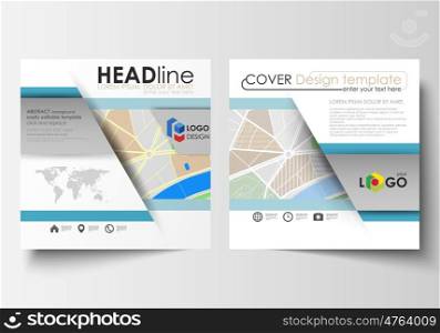 Business templates for square design brochure, magazine, flyer, booklet or annual report. Leaflet cover, abstract flat layout, easy editable blank. City map with streets. Flat design template for tourism businesses, abstract vector illustration.
