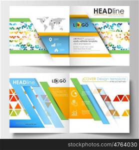 Business templates for square design brochure, magazine, flyer, booklet or annual report. Leaflet cover, abstract flat layout, easy editable blank. Abstract triangles, triangular background, modern colorful polygonal vector.