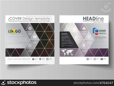 Business templates for square design brochure, magazine, flyer, booklet or annual report. Leaflet cover, abstract flat layout, easy editable vector. Dark color triangles and colorful circles. Abstract polygonal style modern background.