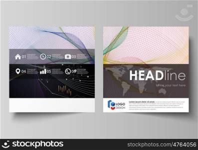 Business templates for square design brochure, magazine, flyer, booklet or annual report. Leaflet cover, abstract flat layout, easy editable vector. Colorful abstract infographic background in minimalist style made from lines, symbols, charts, diagrams and other elements.