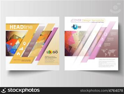 Business templates for square design brochure, magazine, flyer, booklet or annual report. Leaflet cover, abstract flat layout, easy editable blank. Abstract colorful triangle design vector background with polygonal molecules.