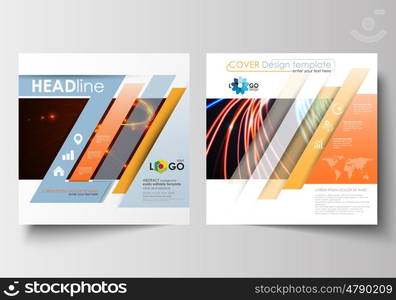 Business templates for square design brochure, magazine, flyer, booklet or annual report. Leaflet cover, abstract flat layout, easy editable blank. Abstract lines background with color glowing neon streams, motion design vector.