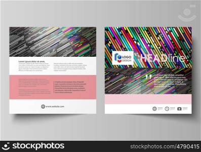 Business templates for square design brochure, magazine, flyer, booklet or annual report. Leaflet cover, abstract flat layout, easy editable vector. Colorful background made of stripes. Abstract tubes and dots. Glowing multicolored texture.