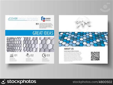 Business templates for square design brochure, magazine, flyer, booklet or annual report. Leaflet cover, abstract flat layout, easy editable vector. Blue and gray color hexagons in perspective. Abstract polygonal style modern background.