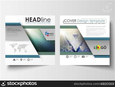 Business templates for square design brochure, magazine, flyer, booklet or annual report. Leaflet cover, abstract flat layout, easy editable vector. Chemistry pattern, hexagonal molecule structure. Medicine, science, technology concept.