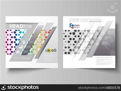 Business templates for square design brochure, magazine, flyer, booklet or annual report. Leaflet cover, abstract flat layout, easy editable vector. Chemistry pattern, hexagonal design molecule structure, scientific, medical DNA research. Geometric colorful background.