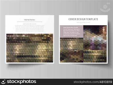 Business templates for square design brochure, magazine, flyer, booklet or annual report. Leaflet cover, abstract flat layout, easy editable vector. Abstract multicolored backgrounds. Geometrical patterns. Triangular and hexagonal style.