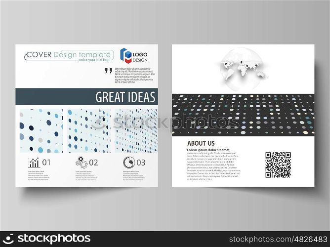 Business templates for square design brochure, magazine, flyer, booklet or annual report. Leaflet cover, abstract flat layout, easy editable vector. Abstract soft color dots with illusion of depth and perspective, dotted technology background. Multicolored particles, modern pattern, elegant texture, vector design.