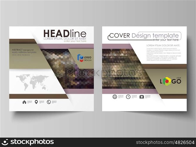 Business templates for square design brochure, magazine, flyer, booklet or annual report. Leaflet cover, abstract flat layout, easy editable vector. Abstract multicolored backgrounds. Geometrical patterns. Triangular and hexagonal style.