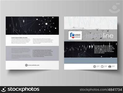 Business templates for square design brochure, magazine, flyer, booklet or annual report. Leaflet cover, abstract flat layout, easy editable vector. Colorful abstract infographic background in minimalist style made from lines, symbols, charts, diagrams and other elements.