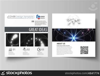 Business templates for square design brochure, magazine, flyer, booklet or annual report. Leaflet cover, abstract flat layout, easy editable vector. Sacred geometry, glowing geometrical ornament. Mystical background.