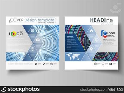 Business templates for square design brochure, magazine, flyer, booklet or annual report. Leaflet cover, abstract flat layout, easy editable vector. Blue color background in minimalist style made from colorful circles.