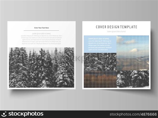 Business templates for square design brochure, magazine, flyer, booklet or annual report. Leaflet cover, abstract flat layout, easy editable vector. Abstract landscape of nature. Dark color pattern in vintage style, mosaic texture.