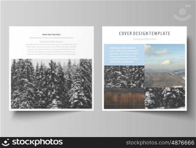 Business templates for square design brochure, magazine, flyer, booklet or annual report. Leaflet cover, abstract flat layout, easy editable vector. Abstract landscape of nature. Dark color pattern in vintage style, mosaic texture.