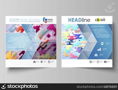 Business templates for square design brochure, magazine, flyer, booklet or annual report. Leaflet cover, abstract flat layout, easy editable vector. Bright color lines and dots, colorful minimalist backdrop with geometric shapes forming beautiful minimalistic background.