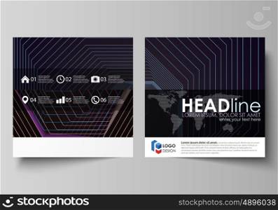 Business templates for square design brochure, magazine, flyer, booklet or annual report. Leaflet cover, abstract flat layout, easy editable vector. Abstract polygonal background with hexagons, illusion of depth and perspective. Black color geometric design, hexagonal geometry.
