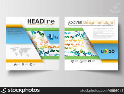 Business templates for square design brochure, magazine, flyer, booklet or annual report. Leaflet cover, abstract flat layout, easy editable blank. Abstract triangles, triangular background, modern colorful polygonal vector.