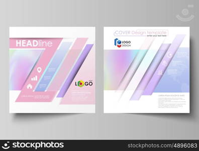 Business templates for square design brochure, magazine, flyer, booklet or annual report. Leaflet cover, abstract flat layout, easy editable vector. Hologram, background in pastel colors with holographic effect. Blurred colorful pattern, futuristic surreal texture.