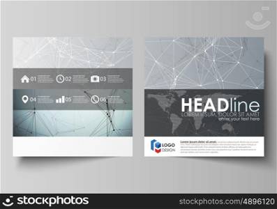 Business templates for square design brochure, magazine, flyer, booklet or annual report. Leaflet cover, abstract flat layout, easy editable vector. Chemistry pattern, connecting lines and dots, molecule structure, scientific medical DNA research.